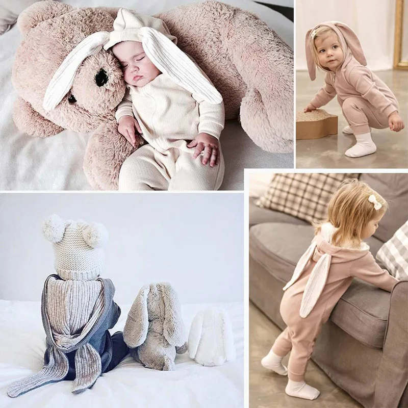 Four Season Baby Rompers Newborn Boys Girls Clothes Rabbit Ear Hooded Jumpsuit infant Costume Fleece Thick Baby Romper pajamas 6