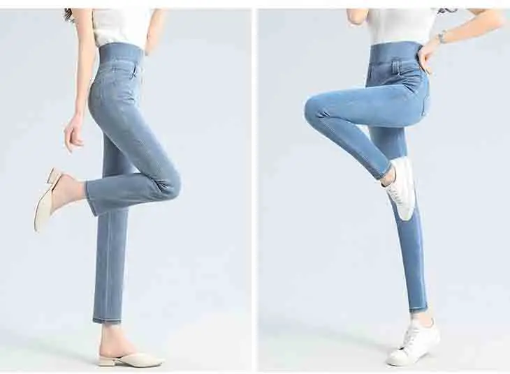 Super High Waist Stretch Pencil Jeans Women Big Size 26-38 Casual Skinny Vaqueros Wash Slim Denim Pants Spring Cowboy Spodnie