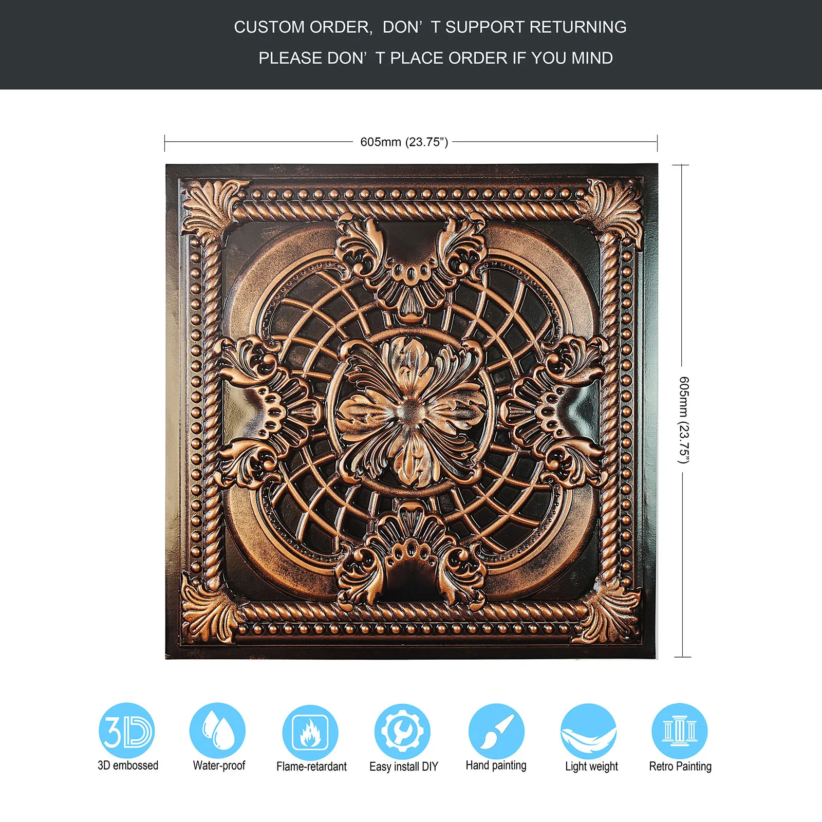 Description Picture 5 of item10pcs Artistic 3D Ceiling Tiles Wall Penels Emboss Interior Decorative Board for Cafe Club PL31 Traditional copper PAINTSDECOR