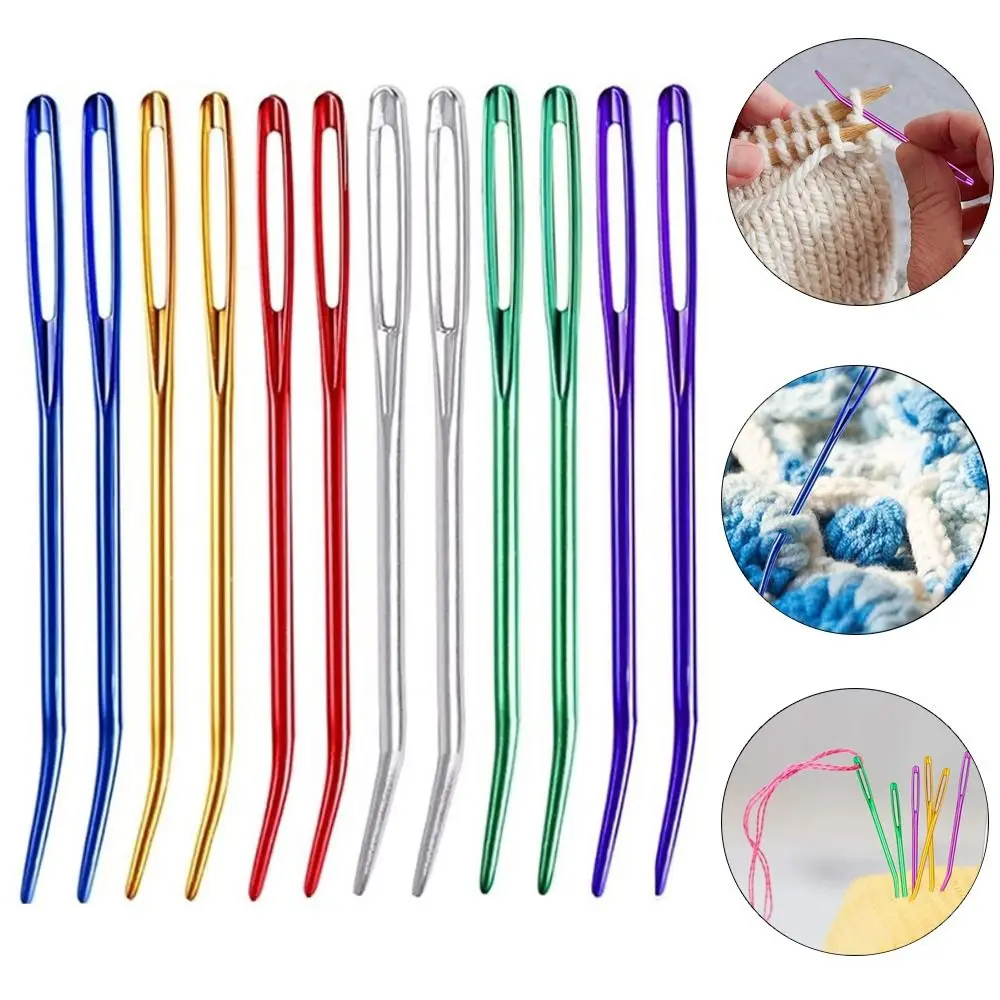 2pcs Aluminum Bent Tip Crochet Needles Tapestry Darning Knitting Needles DIY Crafts Sewing Big Eye Bent Needle Yarn Weave Tool 2