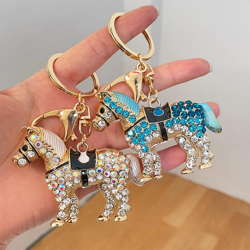 

Cute Rhinestone Crystal Zodiac horse Keychain animal horse Key Chain Key Ring Holder Pendant Keyring five-pointed star gift