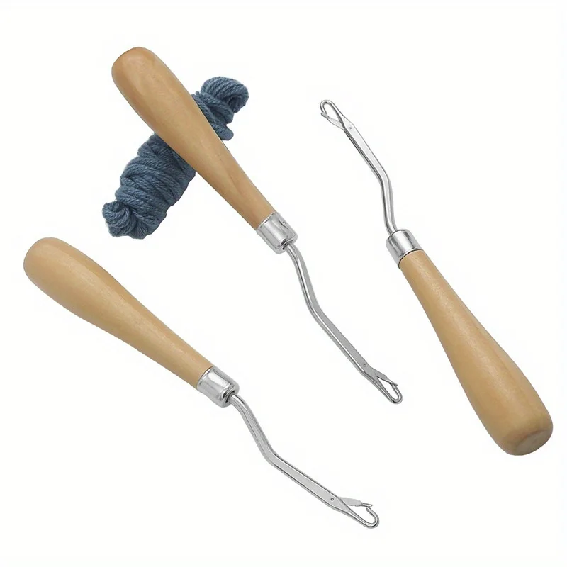 크로 셰 뜨개질 후크 래치 나무 손잡이 깔개 잠금 머리 직조 뜨개질 확장 도구 카펫 래치 후크 공예 만들기