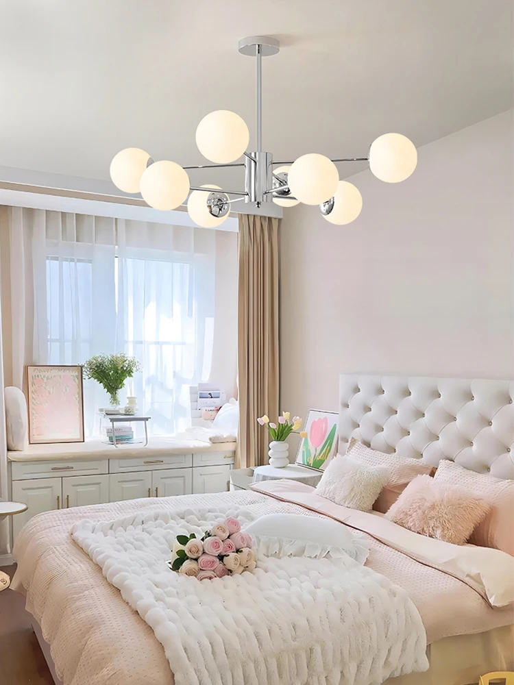 

Warm Lighting White Lamp Shade Pendant Lighting Ceiling Lamp Simple Style Lustre Living Room Hotel Chandelier Light