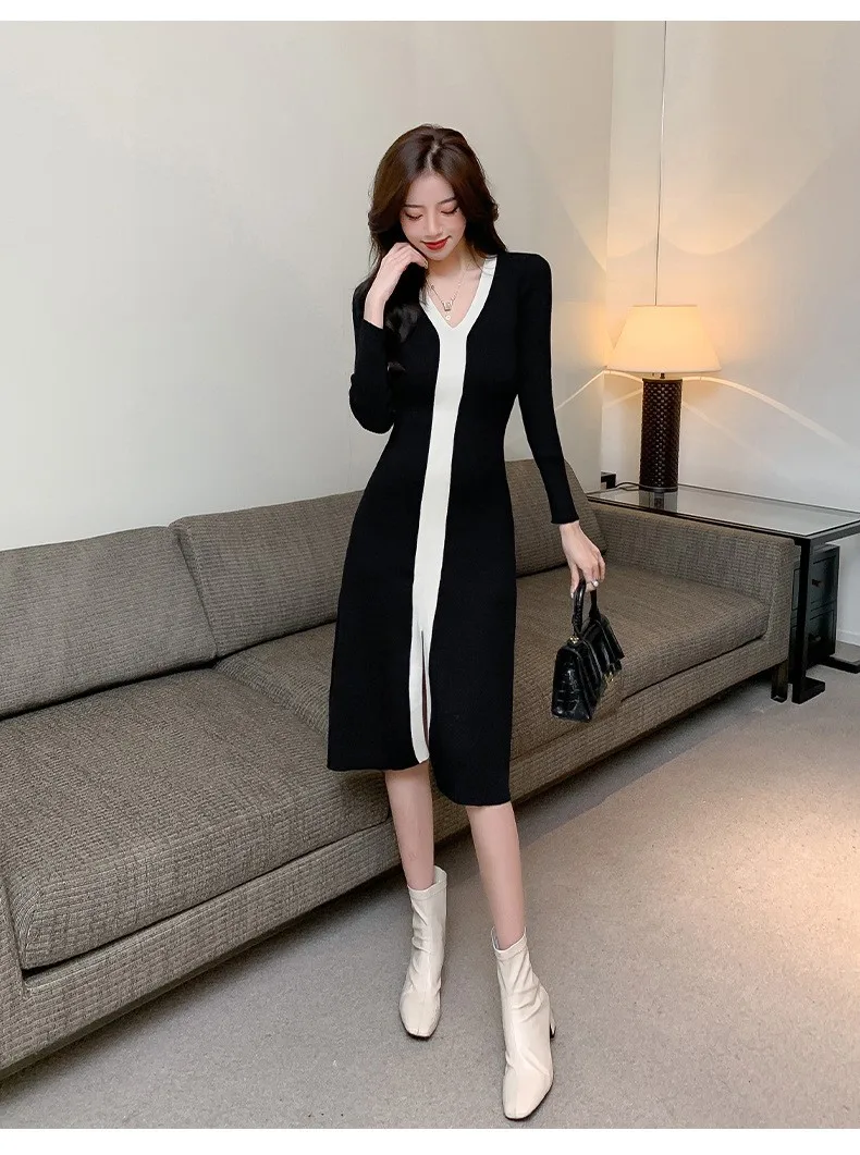 Lusumily Sweater Bodycon Dress Women 2022 Spring Autumn Slim Knitted Long Dress Vestido Female Full Sleeve  Party Dress Long Rob slip dress