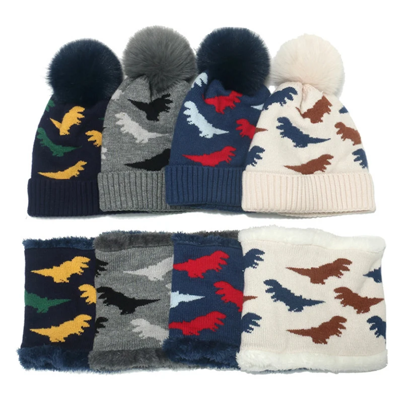 Kids Winter Beanie Hat Scarf Set kids winter hat scarf set Fleece Lined Hat Woolen Scarf Warm Knit Thick For Boys Girls 2-8Y Set