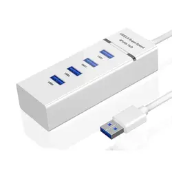 4-Port High-Speed USB Hub Splitter with Integrated Docking Station (WHITE)