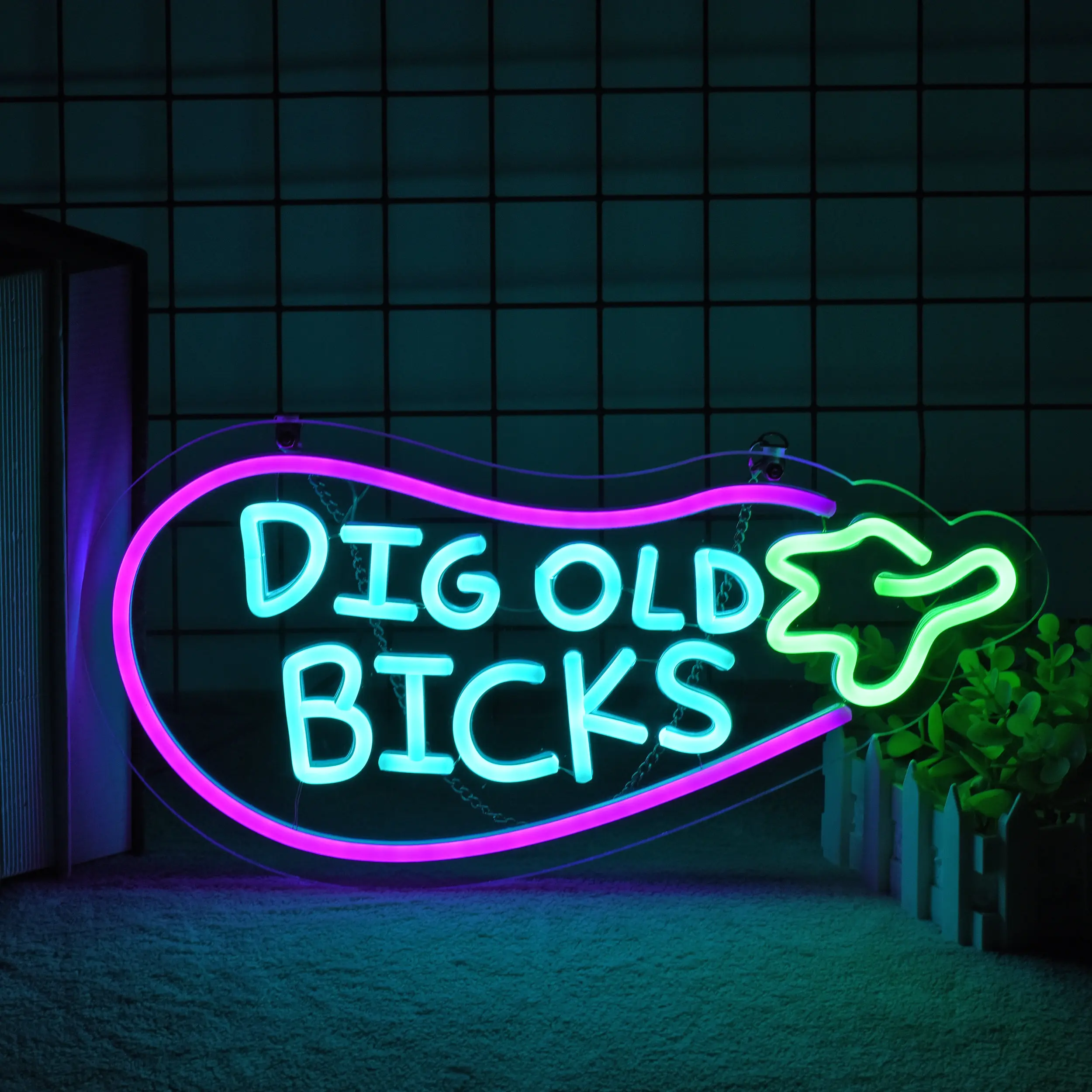 Dig Old Bicks Neon Sign | Eggplant Decoration | Neon Eggplant Sign