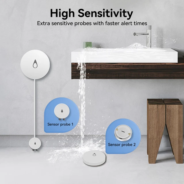 Meian 3 Pack Water Leak Detector Kit, 100dB Zigbee Hub, Wireless Water Leak Sensor, Flood Detection Alarm for Laundry, Bathroom 5