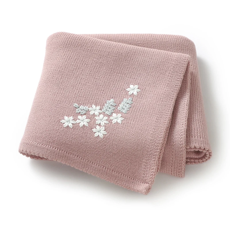 Cotton muslin blanket Swaddle blanket Cotton swaddle Knit blanket Baby Blankets Newborn Fashion Floral Embroideried Infant Boys Girls Stroller Nursery Swaddle Wrap Plaid 90*70cm Toddler