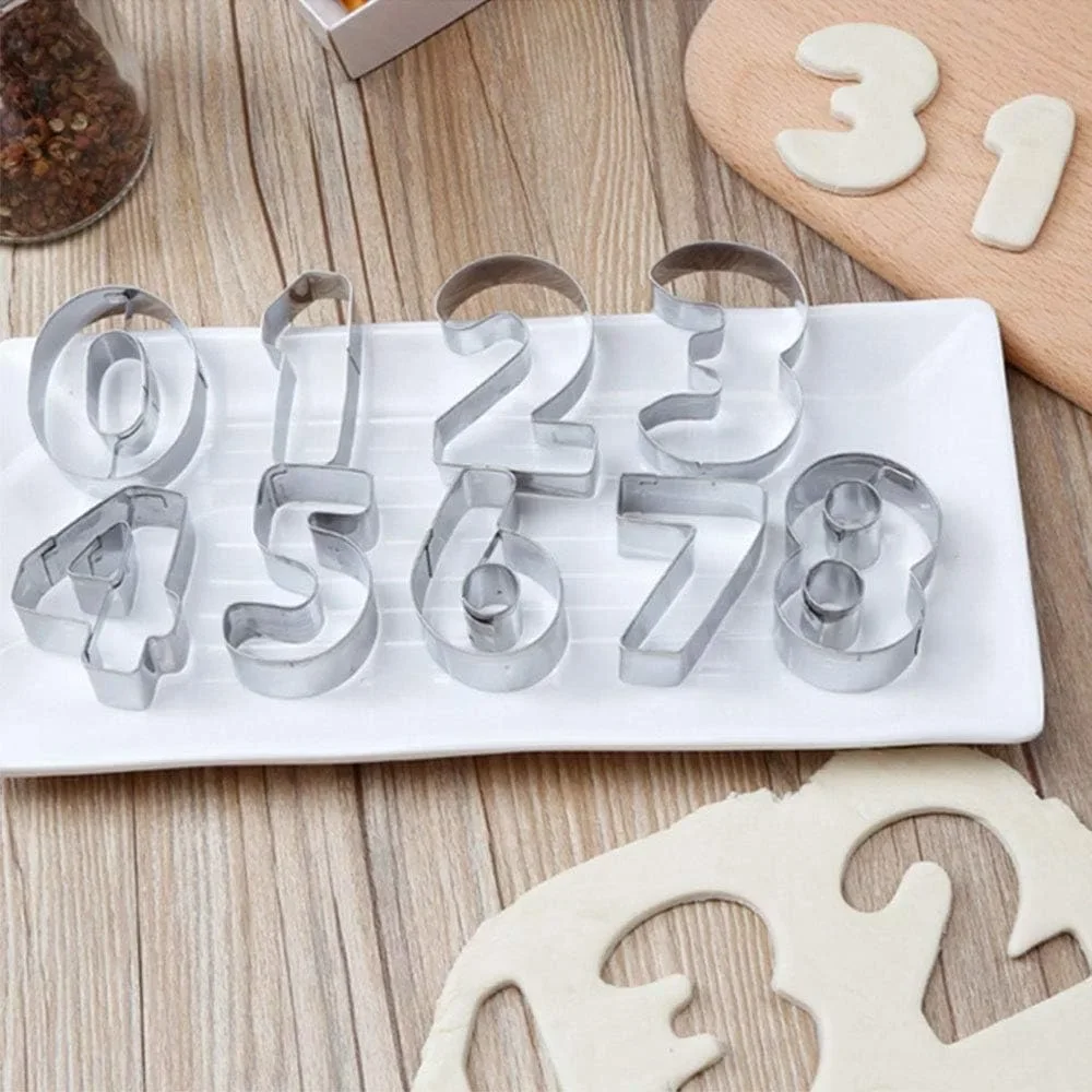 9pcs Stainless Steel Sugar Biscuit Press Stamp Digit Cookie Cutter DIY Fondant Cake Mold Pastry Decor Baking Accesories 3