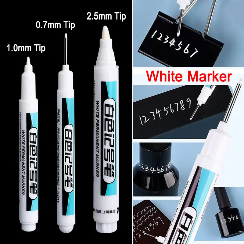 3Pcs Set 0.7mm 1.0mm 2.5mm White Color Permanent Paint Oily Marker Pen For Tyre Wood Glass Leather Metal Ceramic Art Graffiti metal color oily marker pen fast dry permanent waterproof school office supply write cd glass ceramics wood graffiti mark paint