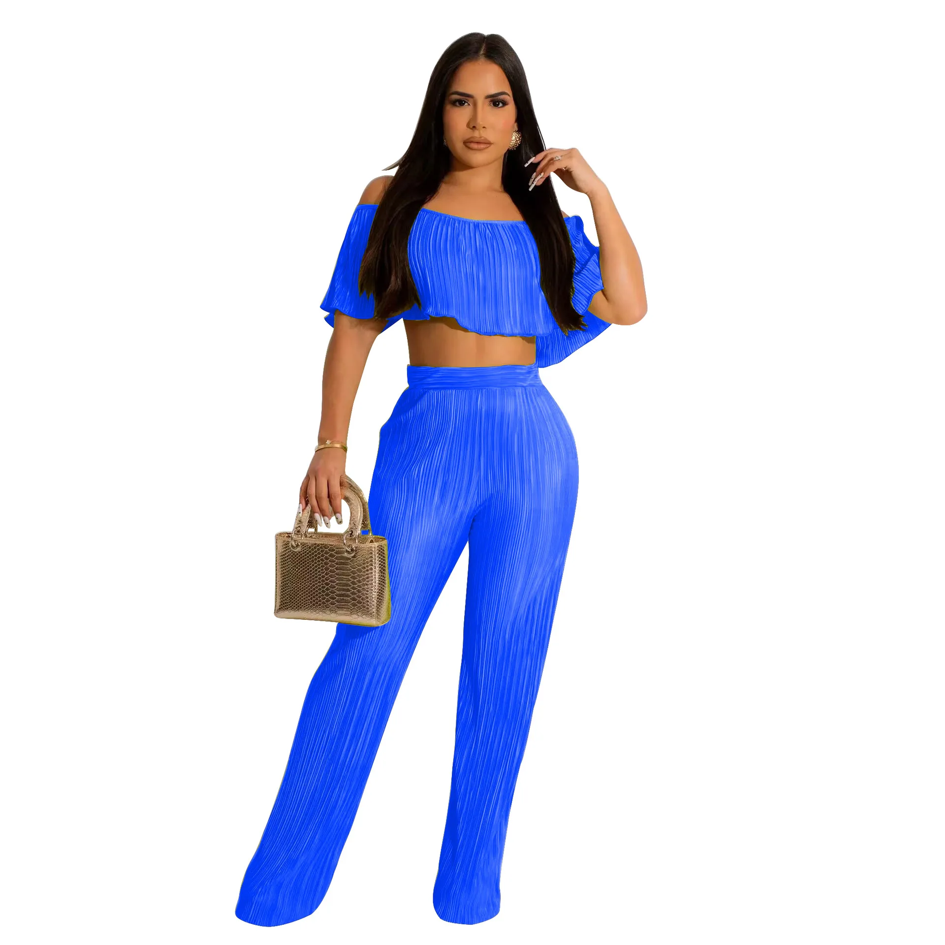 

Casual Women Tracksuit Two Piece Pants Suit Strapless Tank Top + Long Pants Sportsuit Matching Set Clothes For Women Outfit