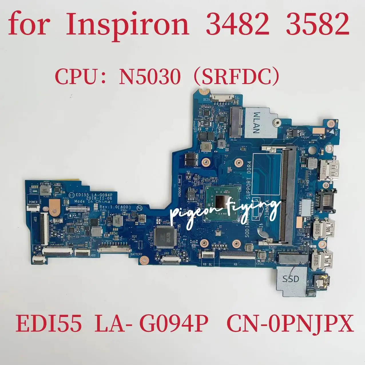 

EDI55 LA-G094P для Dell Inspiron 3482 3852 Материнская плата ноутбука CPU: N5030 SRFDC CN-0PNJPX 0PNJPX системная плата 100% Test Ok