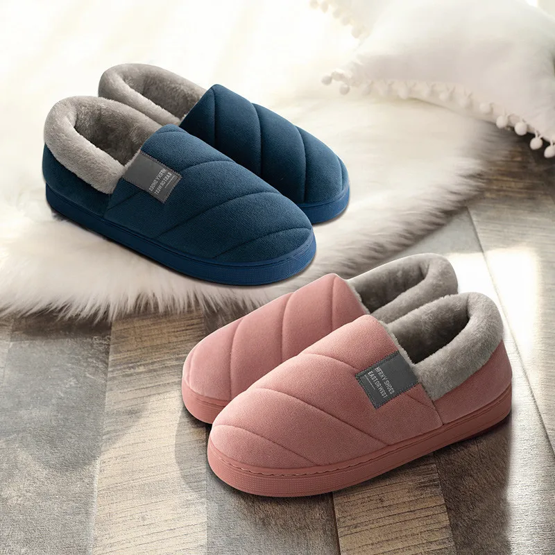 

Couple Home Slippers Winter Warm Plush Cover Heel Comfortable Cotton Shoes Women Men House Bedroom Casual Non Slip Furry Slides