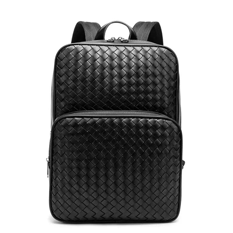 Men Backpack Woven Design Luxury Business Male Laptop Bag 