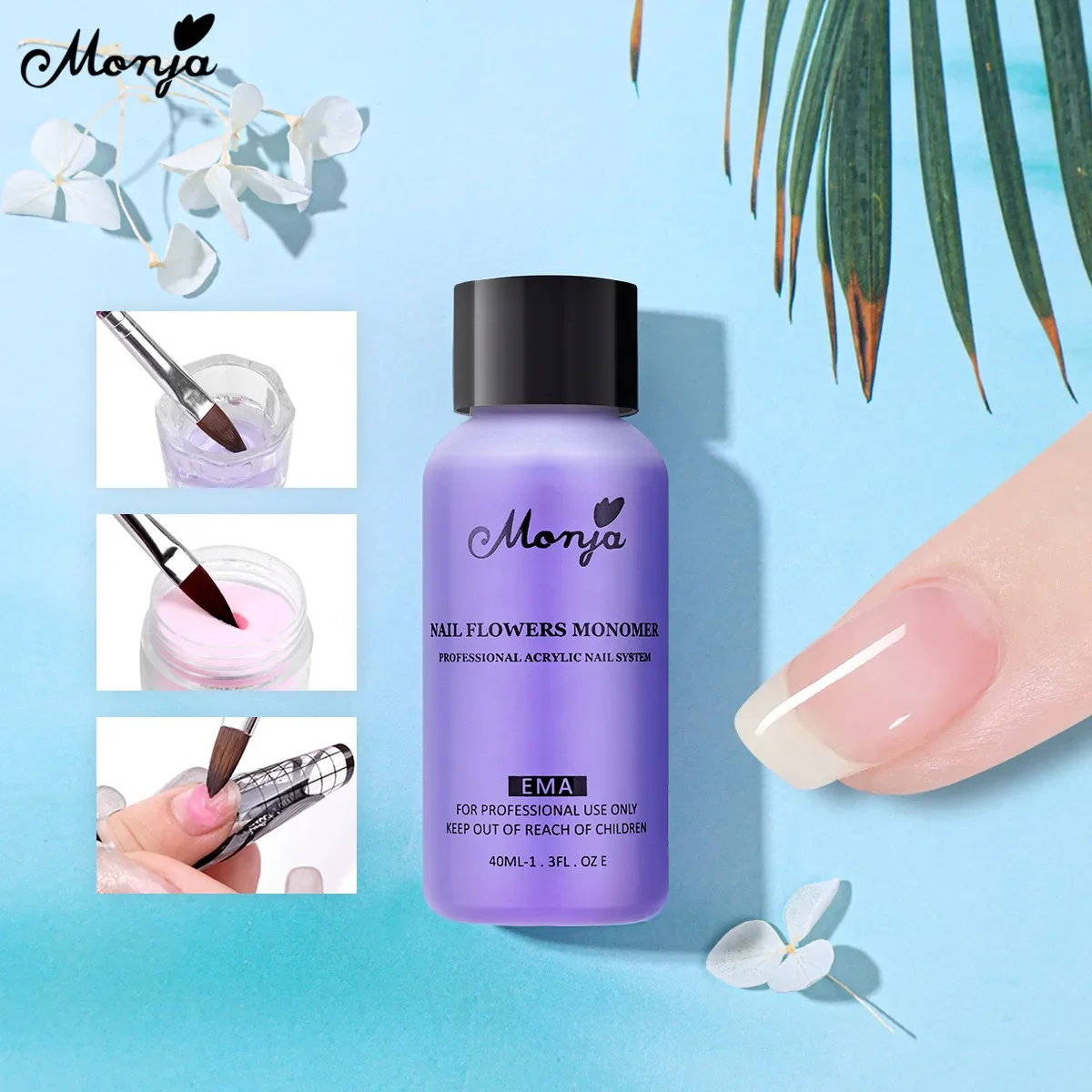 Monja 40ml Acrylic Liquid Monomer Polymer Crystal False Nails Tips Extension Non-Yellowing EMA Bottle Acrylic Manicure Supplies nail acrylic liquid