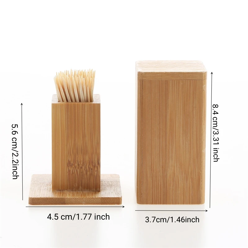 Description Picture 4 of itemBamboo Toothpick Box With Lid Household Bamboo Wood Toothpick Holder Square Tank Toothpicks Holders Home Table Decoration