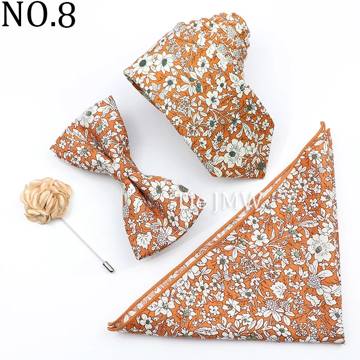 Neue Bunte Baumwolle Floral Männer Krawatte Brosche Set Rosa Weiß Gelb Krawatte Bowtie Anzug Vintage Für Bräutigam Business Hochzeit Party – Detail 8