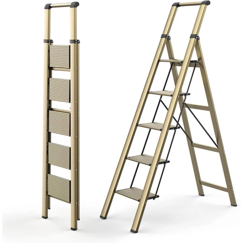 

5 Step Ladder, Folding Ladder with Anti-Slip Wide Pedal, Portable Folding Step Ladder with Convenient Handgrip
