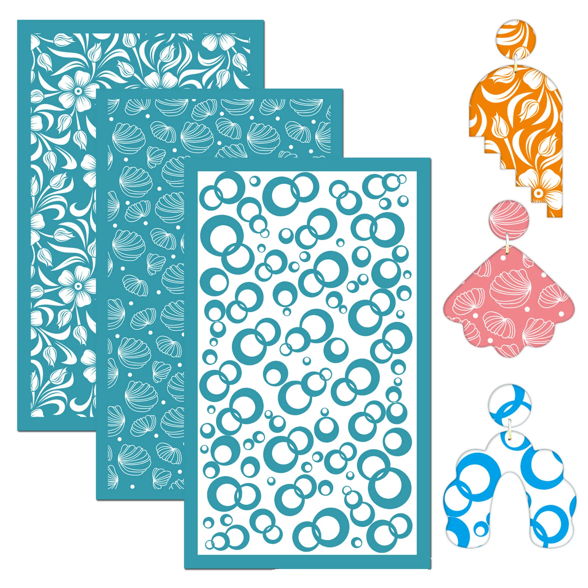 23StylesSelfAdhesiveSilkScreenStencilsforPolymerClayPalm