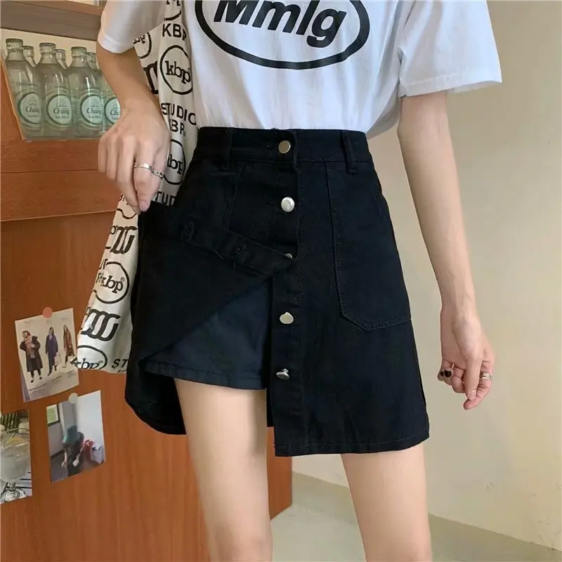 High Waist Sexy Buttons Mini Denim Skirts Korean Slim A-line