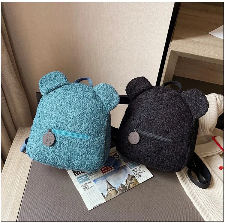 Cute Bear Ear Fleece Kids Girls Backpack Image 23