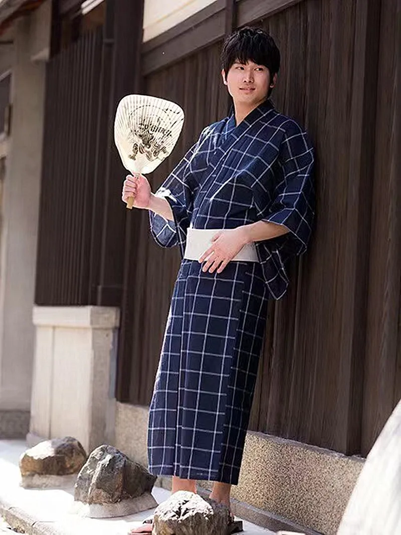Men's Samurai Kimono Set-Japanese Yukata with Obi Belt, Cotton-Linen Costume for Cosplay Photography
