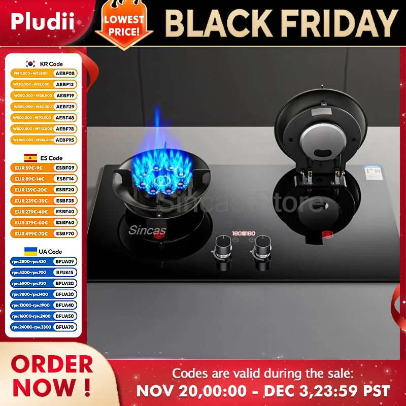 เตาแก๊สสองหัวแบบตั้งโต๊ะ ไฟแรง เตาแก๊สครัวแบบคู่ เตาฝังในตัว ใช้ได้ทั้งแก๊สธรรมชาติ/LPG เตาตั้งเวลา เตาแก๊สแบบใช้ได้สองระบบ 1