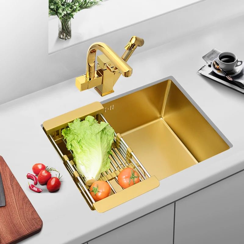 

Gold nano 304 stainless steel bar sink, kitchen sink, island sink, sink, small single slot under the counter