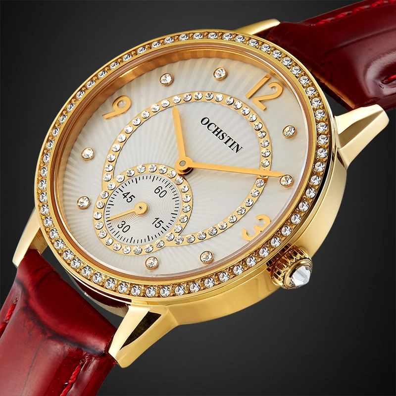 High Quality Women Fashion Dress Watch OCHSTIN Luxury Diamond Crystal Stainless Steel Japan Quartz Waterproof Date Ladies Watch