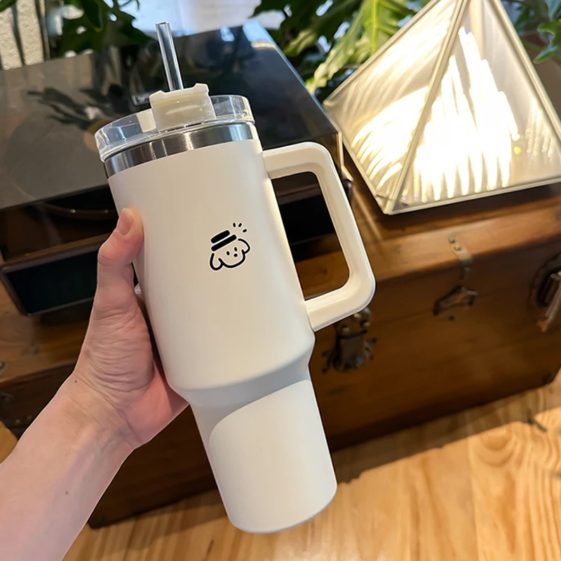 Kawaii Thermos For Coffee Sainless Steel Tumbler With Handle Straw Car Mug  Freeze 1200ml Cute Thermal Water Bottle Keep Cold Hot - AliExpress