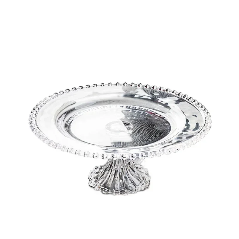 Transparent Beaded Glass Plate Cake Fruit Decorative Plate Home Living Room Snacks Dessert Plate Simple Dessert Display Tray 5