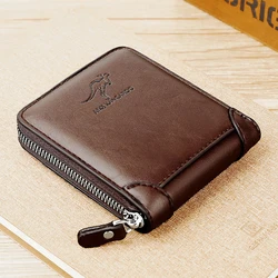 Luxurious Men's Leather Wallet with Zipper Card Slots and Coin Pocket - RFID - Blocking Gift (Brown)