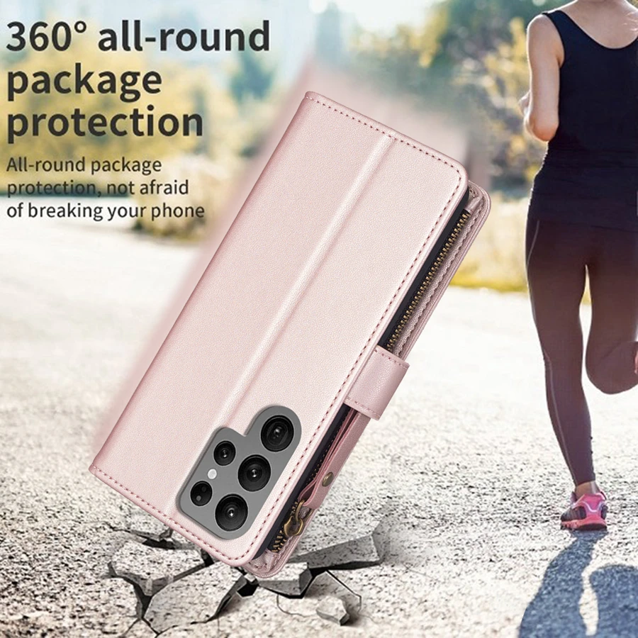 Luxury Wallet Zipper Leather Case For Samsung Galaxy S24 Ultra S23 Plus S22 S21 S20 FE A14 A15 A24 A25 A34 A35 A52 A53 A54 A55