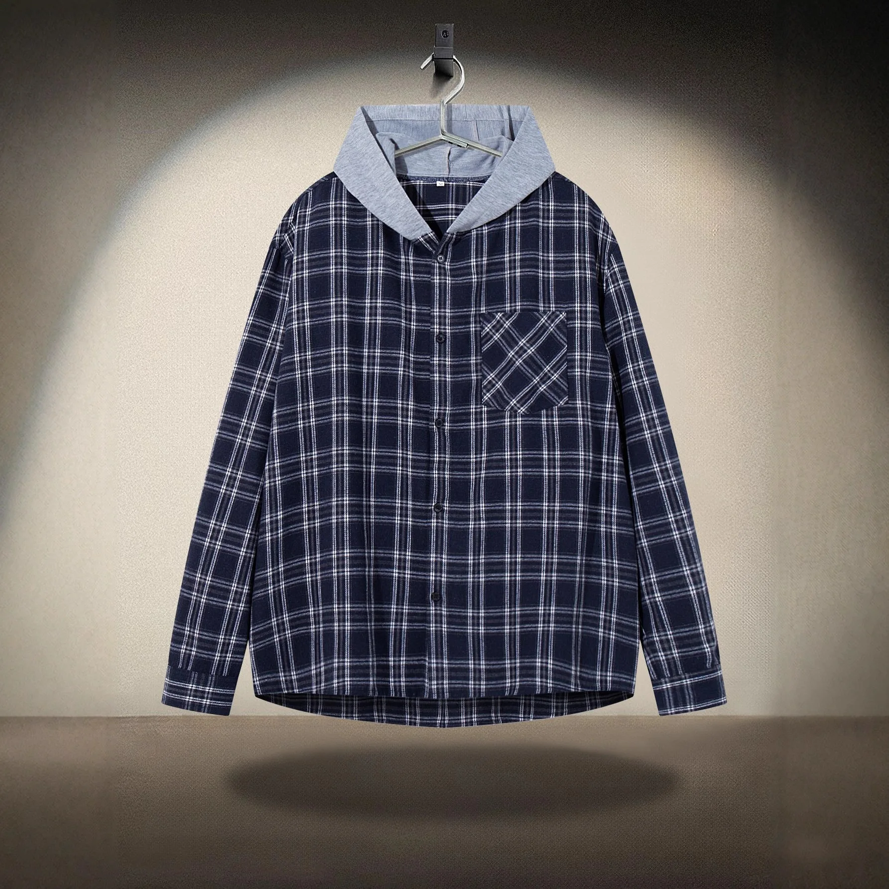 2026 spring/summer new style long sleeved shirt men's hooded plaid jacket trendy 2026 Spring/Summer New Style Long-Sleeved Shirt Men's Hooded Plaid Jacket Trendy 3