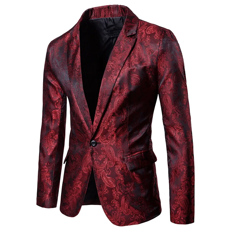 

Mens Floral Tuxedo Jacket Red Paisley Suit Blazer Jacket Party Dinner Wedding Prom Blazers Men Stage Singer Terno Masculino 3xl