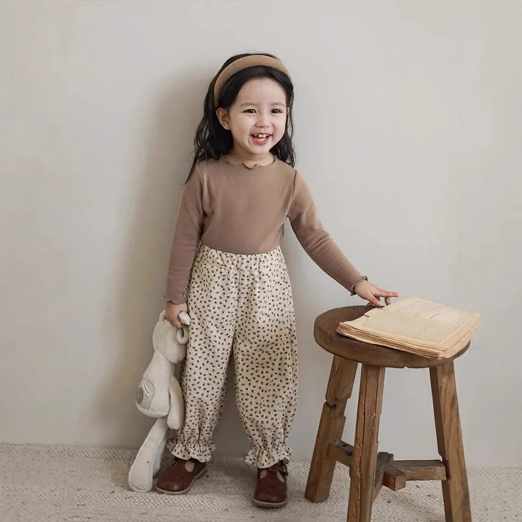 여아 터틀넥 블라우스 시크한 러플 레이스 긴 소매 셔츠 부드러운 스트레치 모조 울 탑 어린이 캐주얼 데일리웨어