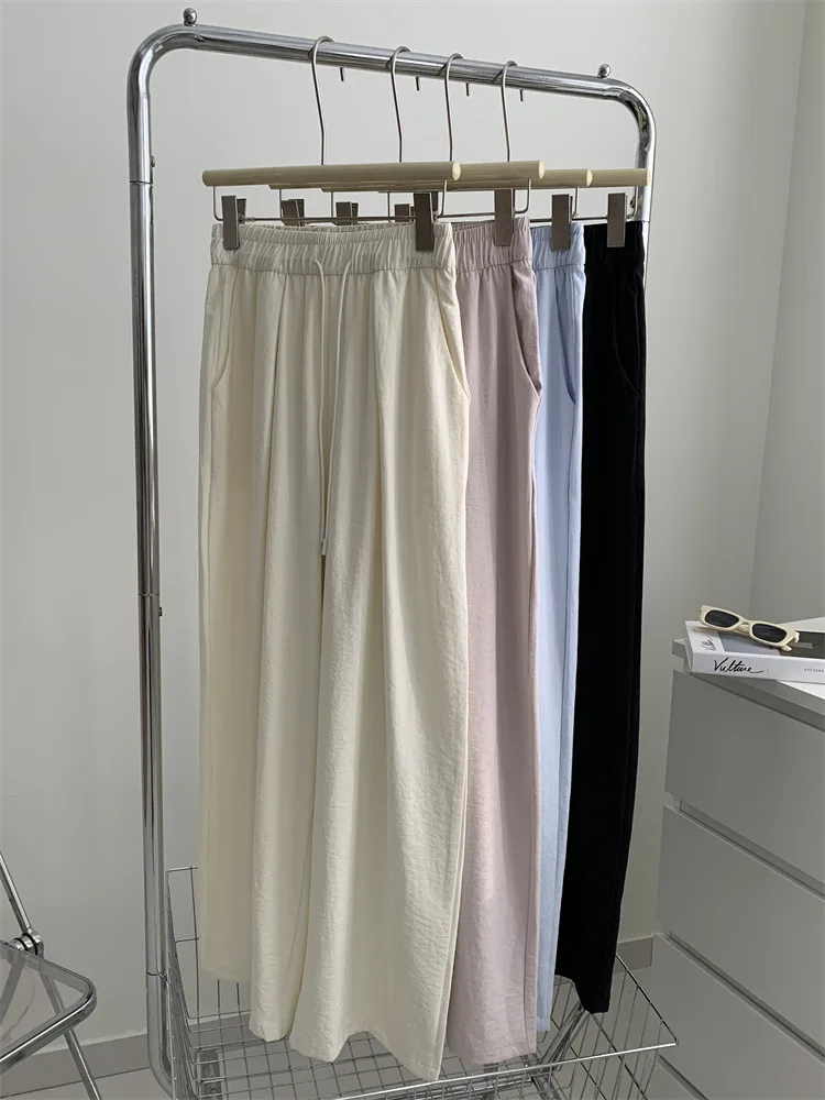 Casual Cloud Pants Women Loose Casual Summer High Waist Drawstring Wide Leg Pants Straight Leg Mopping Pants