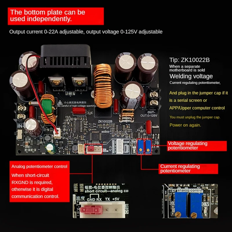 ZK-10022 CNC 스텝 다운 DC 전원 공급 장치, 블랙 PCB, 가변 전압 및 정전압 정전류 모듈