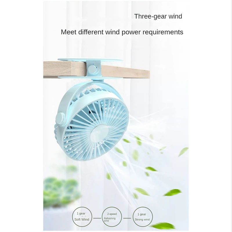 

Multifunction Clipped Fan 360° Rotation 3-Speed Wind USB Desktop Fan Portable Silent Air Conditioner Bedroom Office
