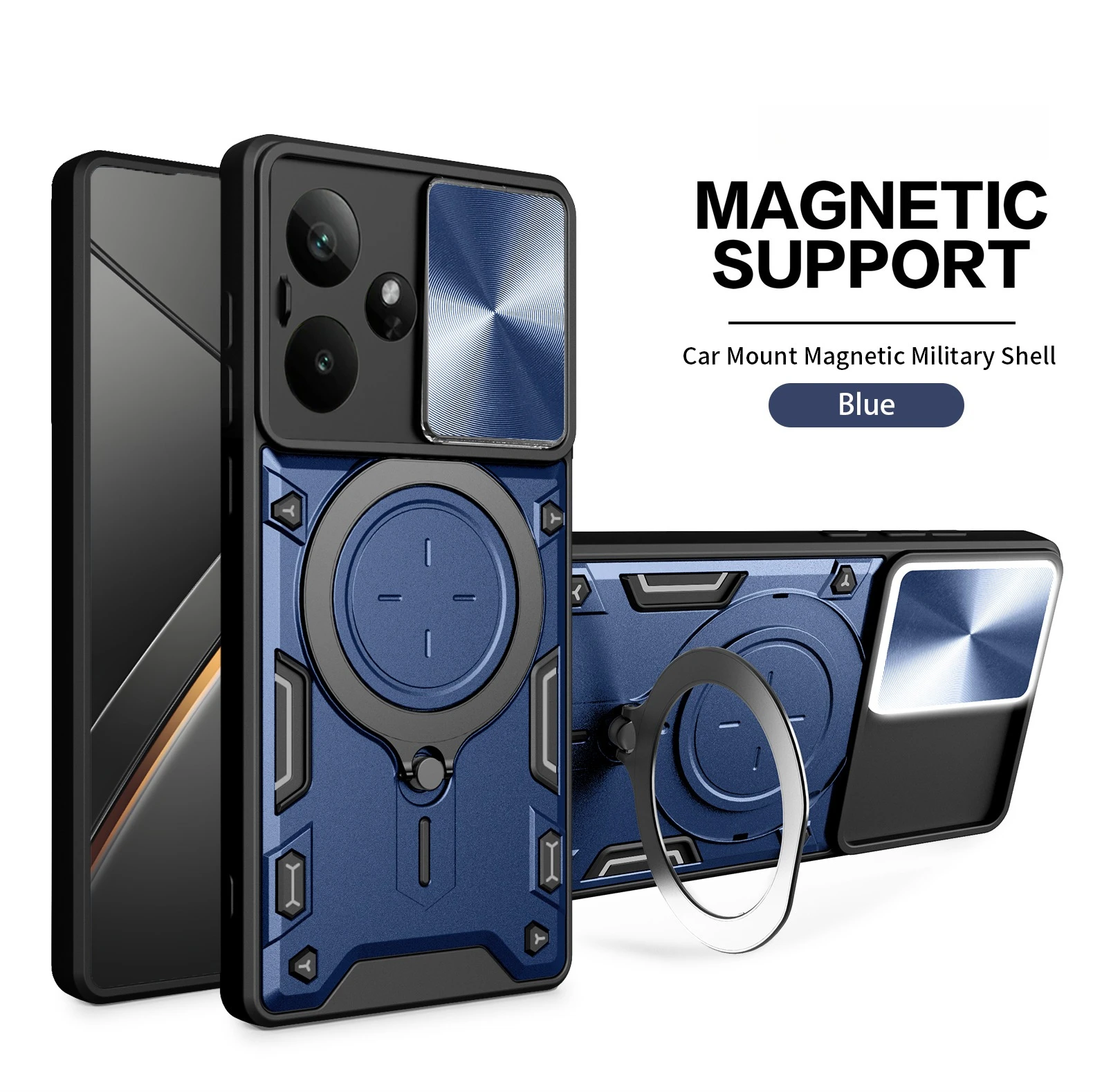 Lens Slide Cover Phone Case with Rotating Bracket and Magnetic Suction