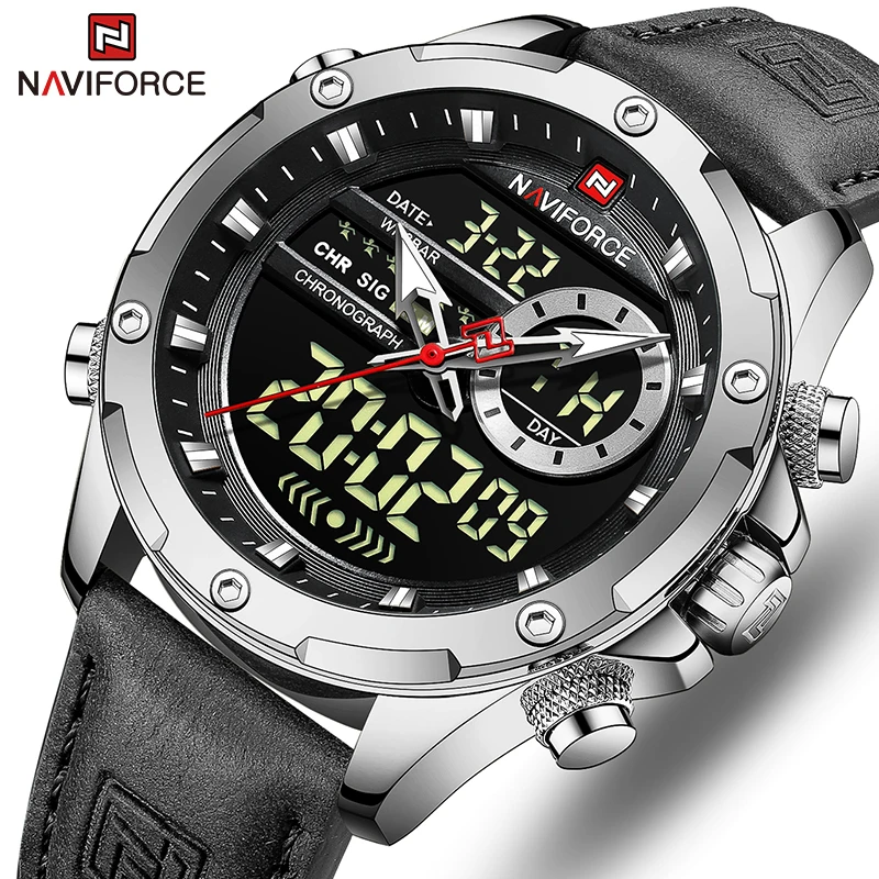 NAVIFORCE Military Watches for Men Fashion Sport Chronograph Alarm Wristwatch Waterproof Quartz Big Clock Digital Male Watch