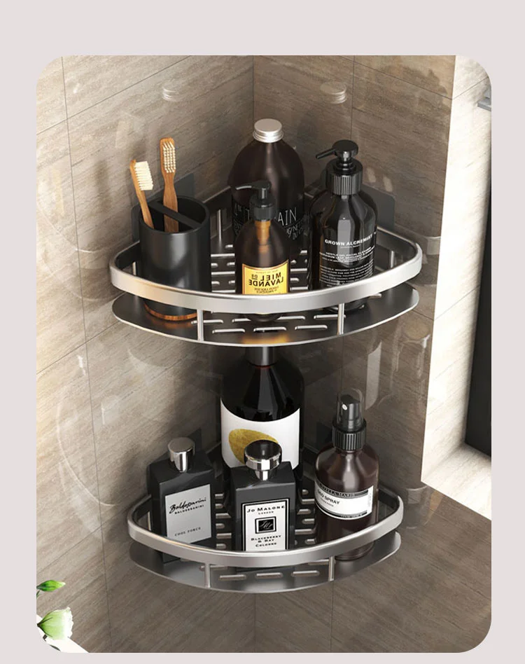 Description Picture 4 of item1/2pcs Wall Hanging Corner Rectangular Rack Bathroom Shelf Towel Rack Shelves Wall Shower Shampoo Rack No Drill Shelf Tripod