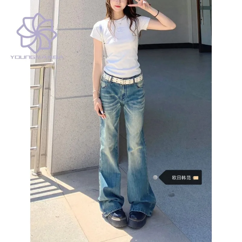 

American Retro Large Size Low Rise Jeans for Women Spring Autumn Slim Fit Straight Leg Denim Pants Micro Flared Pants Trend