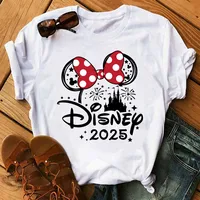 2025 Summer Y2k Women T-shirt Disney Printed Female Clothing Short Sleeve White Tops Tees 1