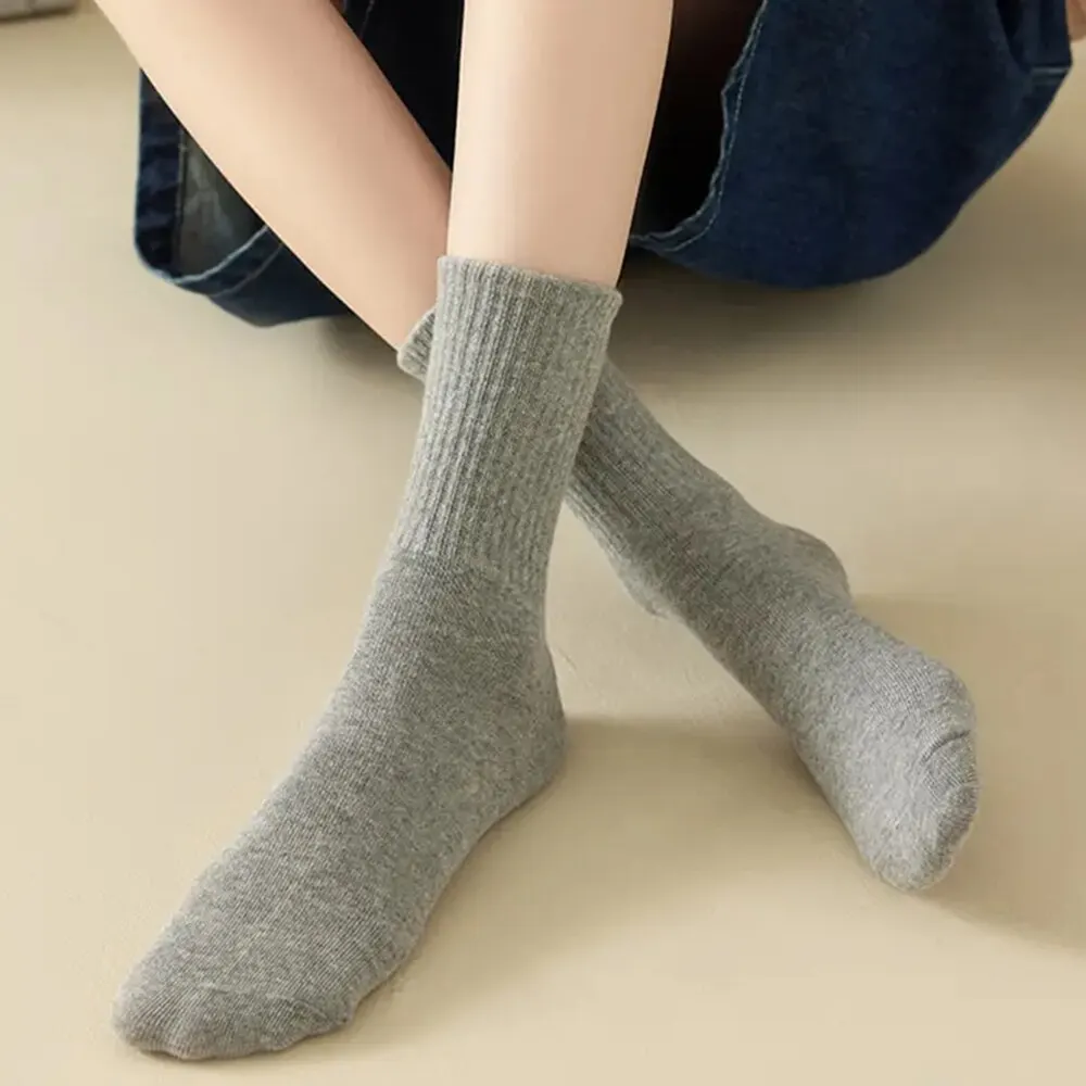 Womens Socks 6/12 Pairs Mid Socks Solid Color Breathable Comfortable In Autumn Winter Sweat Absorbing Casual Sports