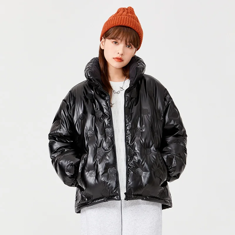 Semir Down Jacket Women Stand-Up Collar Shiny Design Sense 2023 Winter New Loose Drawstring Thin Coat