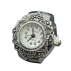 Vintage Retro Finger Ring Watch - Unique Design Jewelry Clock Gift (White)