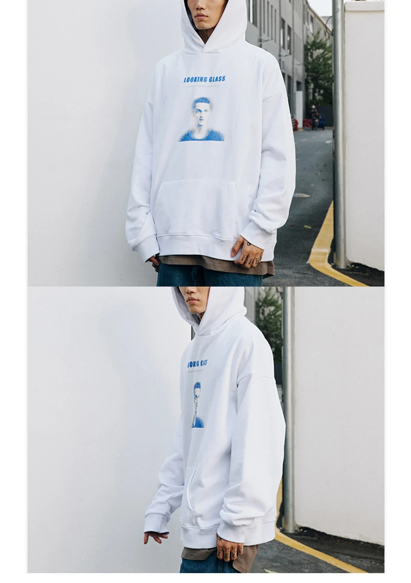 New 2022 Wholesale Black White 2 Colors Cartoon Man Graphic Hooded Sweatshirts Heavyweight Cotton Unisex Fleece Lining Hoodies blue hoodie