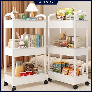 Scaffale portaoggetti per carrello piccolo multistrato per uso domestico, da pavimento al pavimento, da cucina, per camera da letto, per bagno, con ruote 1